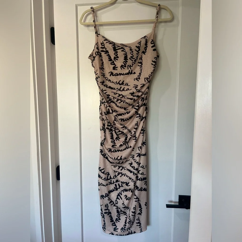 Nanushka Alexa Ruched Mesh Jersey Midi Dress size L - Picture 4 of 10